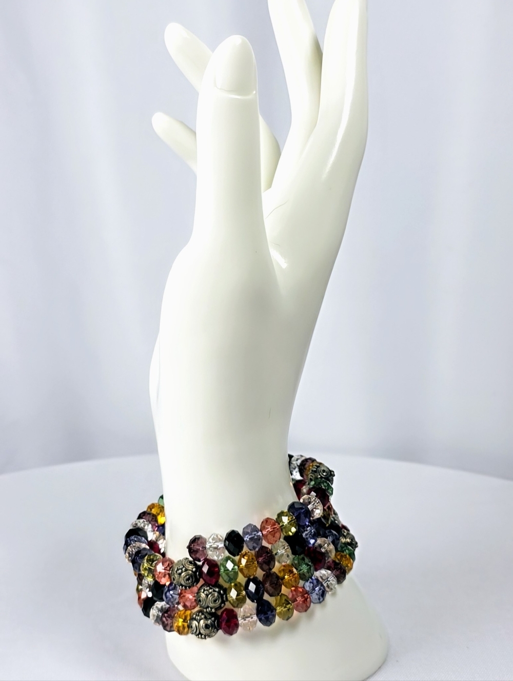 💎Multicolor Crystal Beaded Bracelet Statement Chunky Stretch Glam Boho - Picture 7 of 7